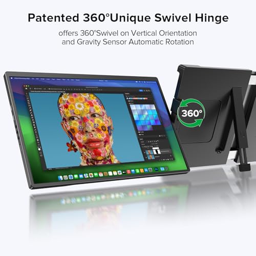 UPERFECT Laptop Screen Extender, 2K 14" 360° Unique Swivel Hinge | 180° Automatic Rotation, 2240x1400 QHD IPS Portable Monitor for 14"-17'' Laptops, USB-C & MINI HDMI (Only One Screen) - size: 14