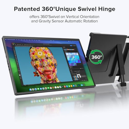 UPERFECT Laptop Screen Extender, 2K 14" 360° Unique Swivel Hinge | 180° Automatic Rotation, 2240x1400 QHD IPS Portable Monitor for 14"-17'' Laptops, USB-C & MINI HDMI (Only One Screen) - size: 14