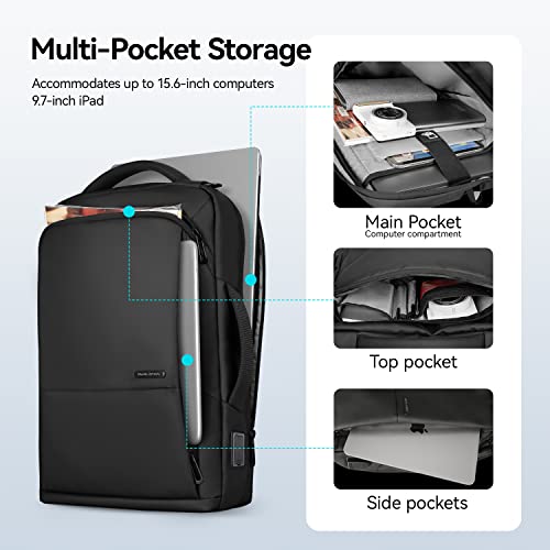 Muzee Laptop Backpack for Men,15.6 Inch Slim Business Backpack with USB Charging Port,Water-Resistant High-Tech Daypack Casual Backpack Fits for Office Travel Daily Commut