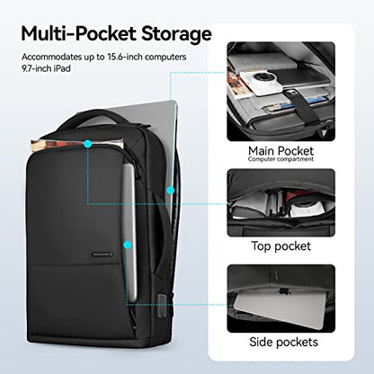 Muzee Laptop Backpack for Men,15.6 Inch Slim Business Backpack with USB Charging Port,Water-Resistant High-Tech Daypack Casual Backpack Fits for Office Travel Daily Commut