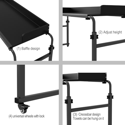 LINGMI Kids and Adult Desk, Overbed Table with Wheels, Bed Desk Recliner Table Adjustable Height Laptop Table, Queen King Size Over The Bed Table with Metal Leg(Black) - color: Black