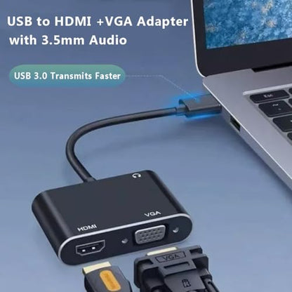 USB to HDMI VGA Adapter with 3.5mm Audio, Multi-Port Converter to HDMI for 2 Monitors, Compatible with Laptop, Dell XPS, HP, Lenovo, ChromeBook, PC, Windows 7-10