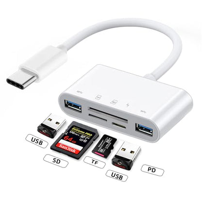 USB 2.0 Type C USB-C to TF Micro SD SDXC Dual USB3.0 Female Card Reader PD 27W Adapter for Laptop Tablet Phone - style: SD 5-in-1