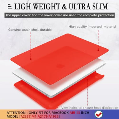 CISSOOK Cover for MacBook Air 13 Inch Case Red, Plastic Hard Shell Case with Keyboard Cover for MacBook Air 13 A2337 M1 A2179 A1932 Model 2021-2018 Release with Touch ID, Matte Red - color: Air13inch-Matte Red