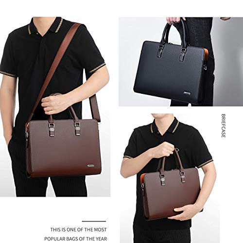 FSD.WG]Business Bag Leather Briefcase Shoulder Laptop Business Bag for Men - color: Brown(l)