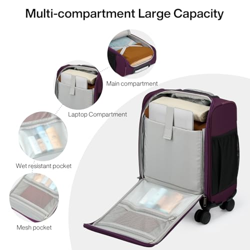 MILADA Underseat Carry On Luggage with Wheels, Airline Approved 16-inch Spinner Small Suitcase, Softside Travel Luggage, Personal Item Overnight Bag, Business Mini Suitcase for Women and Men, Purple - color: Purple