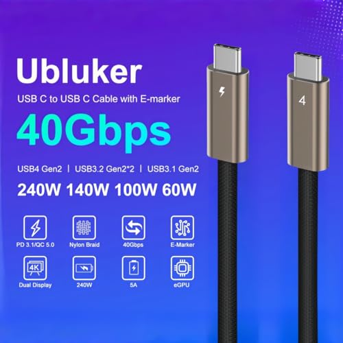 Ubluker USB C to USB C Cable 40Gbps 3.3 FT, 240W 100W 60W USB4 Cable 24PIN with Thunderbolt 4 Emarker 48V 5A PD 3.1 Video Audio Data Charger for iPhone17 16 15 Galaxy S26 25 Display PC MacBook - size: 3.3 feet