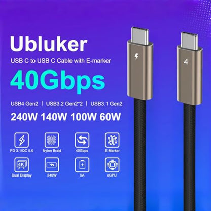 Ubluker USB C to USB C Cable 40Gbps 3.3 FT, 240W 100W 60W USB4 Cable 24PIN with Thunderbolt 4 Emarker 48V 5A PD 3.1 Video Audio Data Charger for iPhone17 16 15 Galaxy S26 25 Display PC MacBook - size: 3.3 feet