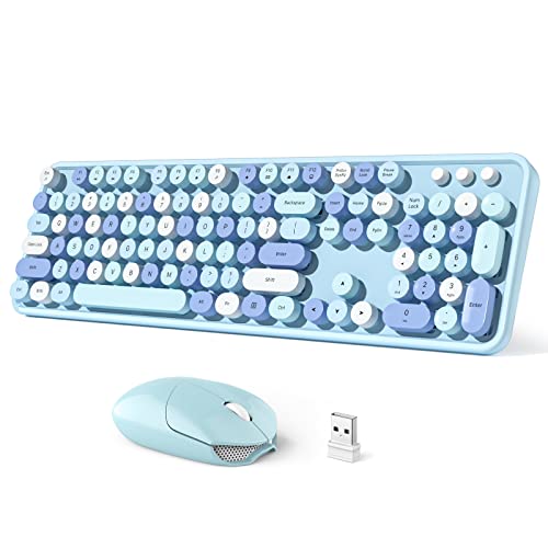 Dilter Wireless Keyboard and Mouse Combo, 104 Keys Full-Sized Typewriter Keyboards, 2.4 GHz USB Receiver Plug and Play, for Windows, PC, Laptop, Desktop (Blue Colorful) - color: Blue Mixed