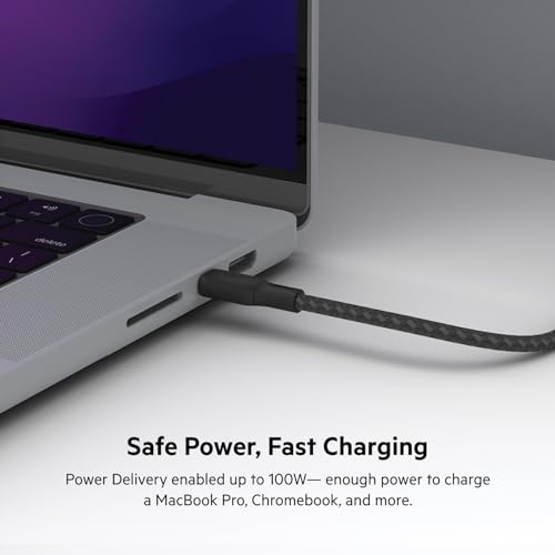 Belkin USB C to USB C 100W Braided Cable 9.9ft Fast iPhone Charger Cord | 100W USB-C Power Delivery, iPhone 17/16, Samsung Galaxy S25, Pixel 10, AirPods, iPad Pro, MacBook, Nintendo Switch 2, travel