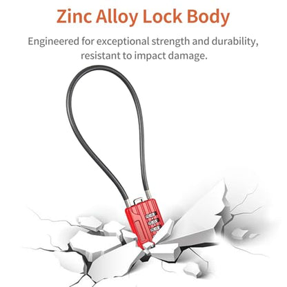 4-Digit Combination Cable Padlock with 12 inch (30 cm) Flexible Steel Cable, Small Lock for Locker,Luggage, Backpack,Cabinet,Gym Bag,Toolbox,Travel,Red,Black Rope (1, 20cm(8 inch Cable)) - size: 20cm(8 inch Cable)