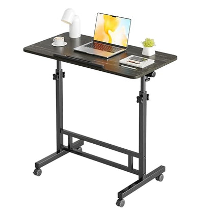 Furist Small Standing Desk Adjustable Height 32 Inch Mobile Sit Stand up Desk Portable Rolling with Wheels Standing for Walking pad Treadmill Black - color: Black Wood Grain