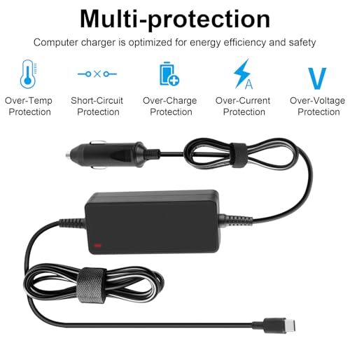 TREE.NB 90W Faster Charger USB-C Laptop Car Charger for ASUS Chromebook CX1 Flip, MacBook Pro Air, Lenovo Chromebook Flex 3 5 Yoga IdeaPad 3 11, Acer Chromebook Spin, Easy to use, Black - size: 90W
