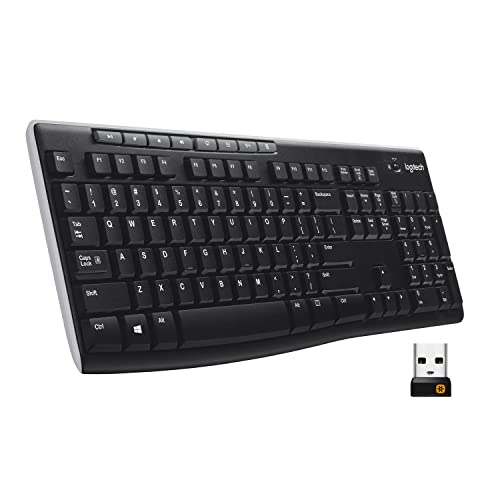 Logitech K270 Full Size Wireless Keyboard for Windows - Black | Full-size keyboard with number pad, 8 multimedia keys, includes USB-A receiver, 2-year battery, compatible with PC, laptop - color: Black, size: 1 Pack, style: Keyboard