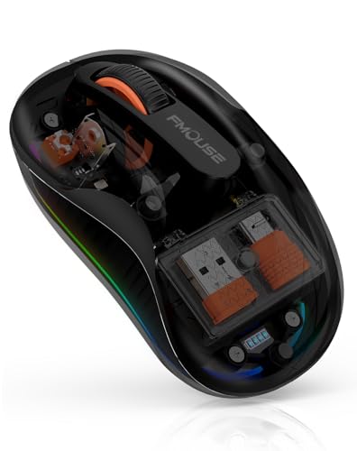 FMOUSE Transparent Wireless Mouse, Tri-Mode Bluetooth 5.1 & 2.4GHz, USB-A & USB-C Receiver, Silent Rechargeable RGB, 3 Devices for MacBook Laptop iPad PC, Business Minimalist — Black - color: Black