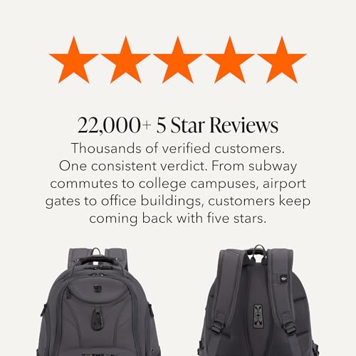 SWISSGEAR 1900 ScanSmart Laptop Backpack, Fits Most 17-Inch Laptops, TSA-Friendly Lay-Flat Design, RFID Protection, and Tablet Pocket, Black, 31L, 18.5-Inch - color: Charcoal