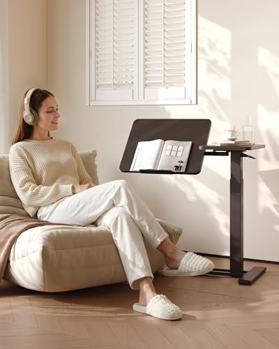 FLEXISPOT Adjustable Height C-Shaped End Table with Split Tilting Top – Mobile Side Table for Sofa & Bedside, Slides Under Furniture, Hidden Wheels for Small Spaces(31.6" W x 15.7" D,Black) - color: Black, size: 32×18