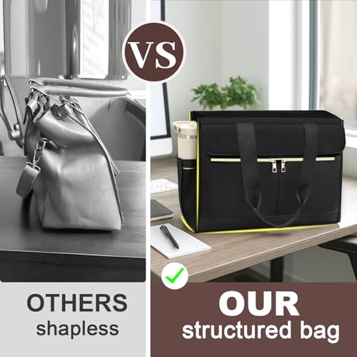 Laptop Bag for Women - 15.6 Inch Tote Work Bag with Compartments Nurse Teacher Bag Large Lightweight Office Handbag - color: Black