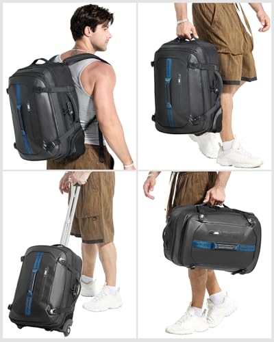 Backpack with wheels,Rolling laptop backpack with 2 Packing Cubes,Water-Resistant,Carry-On Luggage Suitcase for Men Adults to Travel, Commuting,Black - color: Black-one