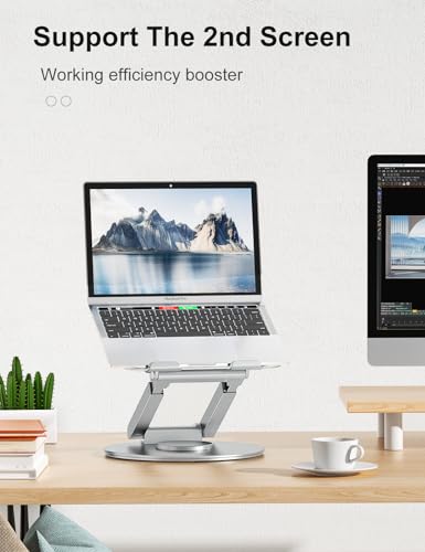 tounee Telescopic Laptop Stand for Desk with 360° Swivel Base, Sit to Stand, Height Adjustable, Portable Riser Holder for Good Posture, Compatible with All Laptops 10-17"-Silver - color: Silver