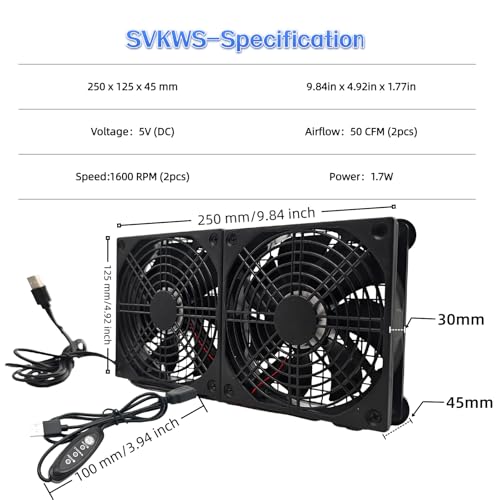 SV12025S05 Dual 120mm USB 5V 3-Speed Equipment Cooling Fan | For routers, receivers, DVRs and game consoles. Dual-fan set with adjustable speed for equipment cooling.