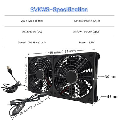 SV12025S05 Dual 120mm USB 5V 3-Speed Equipment Cooling Fan | For routers, receivers, DVRs and game consoles. Dual-fan set with adjustable speed for equipment cooling.