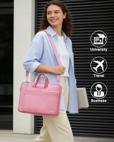 Ferkurn Laptop Case Bag Women Men Computer Sleeve with Shoulder Compatible with HP/Inspiron/Thinkpad/Vivobook/MSI/Surface, 15.6 inch, Pink - color: Blush Pink, size: 15.6 inch