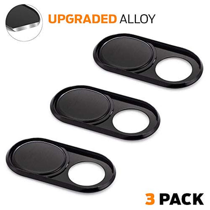 DH Webcam Cover Slide (Black 3-Pack) Ultra-Thin Metal Web Camera Cover Fits Computer, Laptops, Smartphones, MacBook 2018, iPhone, PC, Tablet, iPad, Mac | Enhanced Privacy & Security Protection