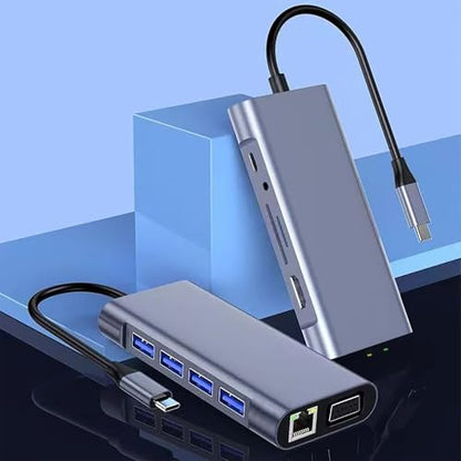 xingbaichen11-in-1 USB C Hub & Adapter - 4K, Type C PD, USB 3.0, RJ45 Ethernet, SD/TF Card Reader, 3.5mm AUX - Versatile Docking Station for MacBook Pro/Air & Other Type C Laptops (11in1)