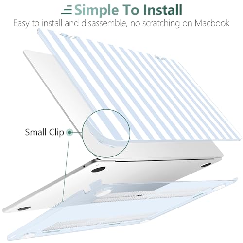 for MacBook Air 13 Inch (13.6 Inch) Case, M5/M4/M3/M2 Chip 2026 2025 2024 2023 2022, Hard Plastic Printed Cover with Screen Protector & Keyboard Cover & Dust Plugs, Blue & White Stripes - color: Blue & White Stripes