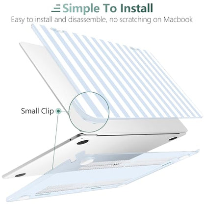 for MacBook Air 13 Inch (13.6 Inch) Case, M5/M4/M3/M2 Chip 2026 2025 2024 2023 2022, Hard Plastic Printed Cover with Screen Protector & Keyboard Cover & Dust Plugs, Blue & White Stripes - color: Blue & White Stripes
