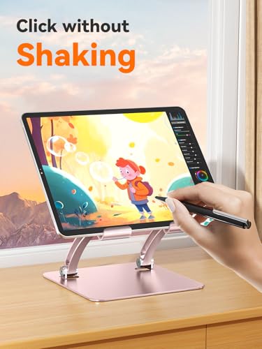 tounee Tablet Holder Stand, Dual Rod Adjustable Aluminum Desktop Stand, Compatible with 4.7-16.9" iPads, Surface Tablets, Portable Monitor, Kindle and More (Rose Gold) - color: Rose Gold
