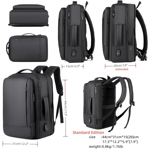 17/15.6" Business laptop backpack, PU backpacks, Travel laptop backpack,carry on backpacks, Expandable backpack Men Women (01#Standard, Black) - color: 01#black, style: 01#standard