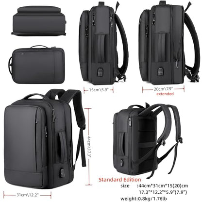 17/15.6" Business laptop backpack, PU backpacks, Travel laptop backpack,carry on backpacks, Expandable backpack Men Women (01#Standard, Black) - color: 01#black, style: 01#standard