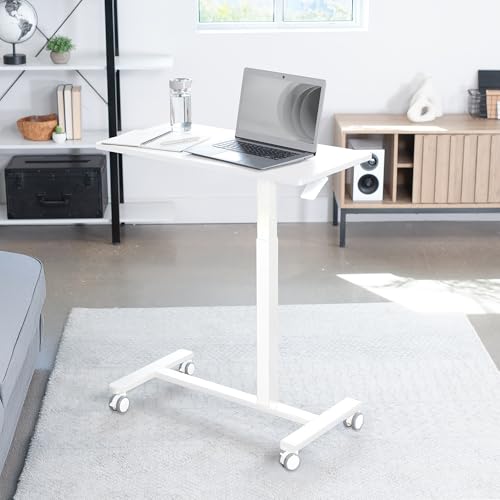 VIVO White Mobile 32 x 16 inch Over Couch Laptop Table, CART-V02L-W | Height Adjustable Bedside Desk for Recliner, Laptop Cart with Hidden Caster Wheels, Holds 17.6 lbs - color: White, size: 32 x 16 inch