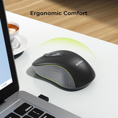 seenda Bluetooth Wireless Mouse, Dual Mode, Quiet 1600 DPI, Black | Dual-mode Bluetooth and 2.4G USB mouse with quiet clicks, smooth tracking, ergonomic design, and 12-Months battery life - color: Black