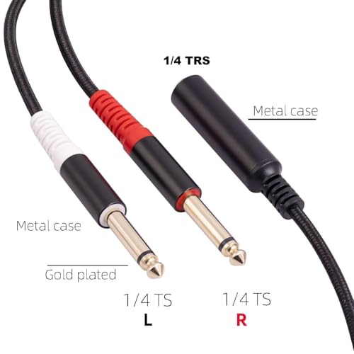 1/4 TRS Breakout Cable 1 FT, Splitter Y Adapter, 6.35mm TRS Female to Dual 6.35mm TS Mono Male Jack Cable for Guitar or Mixer with Jack Output - size: 1 FT 1 Pack, style: 1/4 TRS Breakout Cable