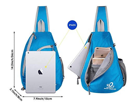 WATERFLY Crossbody Sling Bag Small Water Resistant Backpack Lightweight Shoulder Chest Daypack for Men Women Hiking Travel - color: Blue