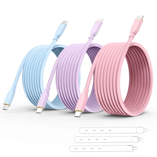 10FT USB C to USB C Cable 3Pack-Soft Silicone in Pink Purple Blue | 10 FT USB C Fast Charging Cable Long, Color-Coded for iPhone 17/16/15, iPad, Sam-Sung,Pixel,MacBook Neo Pro Air - size: 10FT