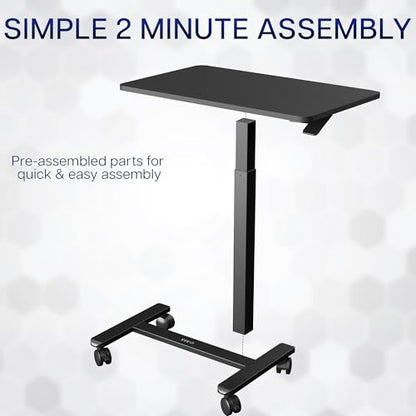 VIVO Black Mobile 28 x 16 inch Over Couch Laptop Table, CART-V28L | Height Adjustable Bedside Desk for Recliner, Laptop Cart with Hidden Caster Wheels, Holds 17.6 lbs - color: Black, size: 28 x 16 inch