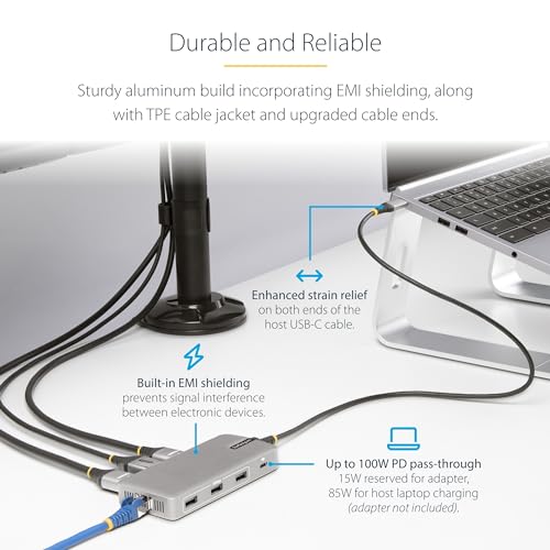 StarTech USB-C Triple 4K HDMI DP Docking Station, 100W Laptop Charging, GbE | Up to 85W host charging, 2ft 60cm cable, WoL, MAC address passthrough, Wi-Fi auto switch, Mixed-fleet rollout - style: Triple monitor