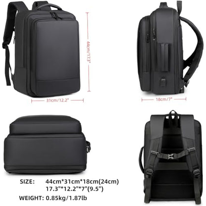 Business & Travel Laptop Backpack, Expandable Travel Backpack,With USB Charging Port, Chest strap，Water Resistant, Men Women (01#Black) - color: 01#black