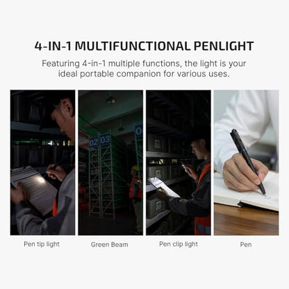OLIGHT O'Pen 3 EDC Pen Light, 120 Lumens LED Flashlight with Green Beam, 4-in-1 Bolt Action Pen with Nib & Clip Light, USB-C Rechargeable for Writing, Presentation, Inspection and Outdoor (Black) - color: Black