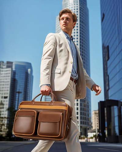 Ytonet Laptop Briefcases for Men, 17 Inch Expandable Briefcase Computer Bags Leather Messenger Bag for Men, 15.6 Inch Vintage Briefcase with Padded Laptop Compartment