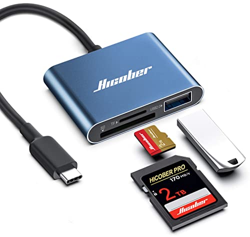 HICOBER USB C SD Card Reader, 3-in-1 for Laptop, Phone, Tablet, Blue - color: Blue