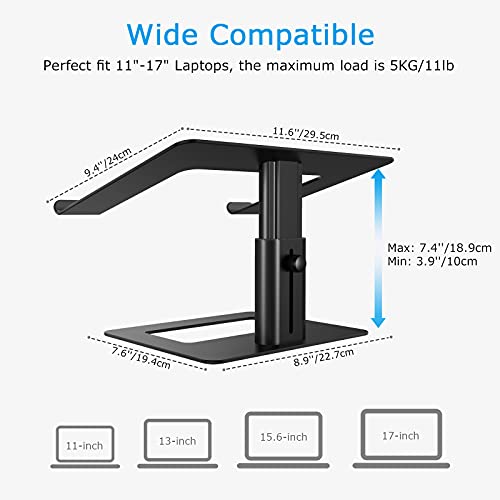 BoYata Laptop Stand, Ergonomic Aluminum Height Adjustable Computer Stand Laptop Riser Holder for Desk, Compatible with MacBook Pro/Air, Dell, Lenovo, HP, Samsung, More Laptops 11-17" - color: Black