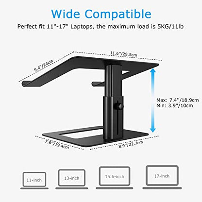 BoYata Laptop Stand, Ergonomic Aluminum Height Adjustable Computer Stand Laptop Riser Holder for Desk, Compatible with MacBook Pro/Air, Dell, Lenovo, HP, Samsung, More Laptops 11-17" - color: Black