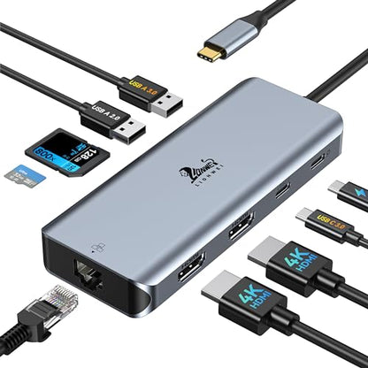 9-in-1 Docking Station Dual Monitor 4K LIONWEI USB C Hub for Laptop Mac | Dual HDMI, 4K, 100W PD, 5Gbps, Ethernet, SD/TF, USB C Dock for MacBook/Dell/HP/Lenovo/Thunderbolt Device - color: 9-in-1 (2 HDMI)