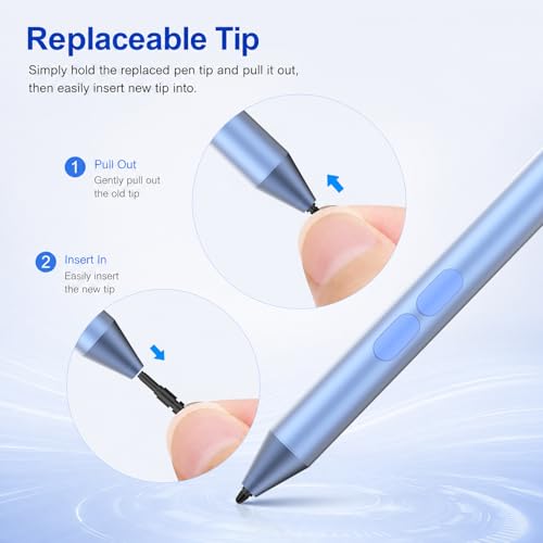 Active Pen for Surface Pro 11/10/9/8/X, Laptop, Book - 2500H Battery | MPP Stylus for Surface Go, Studio, Kobo HP ASUS, Palm Rejection, 1024 Pressurel for Students Artists Drawing Note-Taking - color: Azure