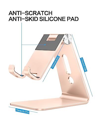 OMOTON Adjustable Cell Phone Stand, C2 Aluminum Desktop Phone Dock Holder Compatible with iPhone 15 14 13 Pro, SE, XR, 8 Plus 7 6, Samsung Galaxy, Google Pixel and More, Gold | Sturdy 3mm Aluminum, Charging Port, 270° Adjustable, Non-Slip Silicone Pads, W
